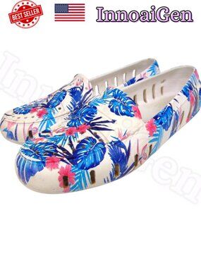 Floafers Posh Driver Floral Blue White Waterproof Foam Loafers Women's 7 NIB